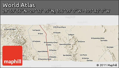 Shaded Relief Panoramic Map of the Area around 29° 16' 6" N, 106° 10' 30" W