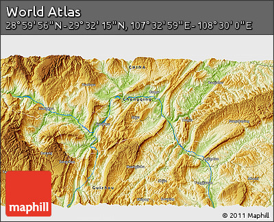 Physical 3D Map of the Area around 29° 16' 6" N, 108° 1' 30" E