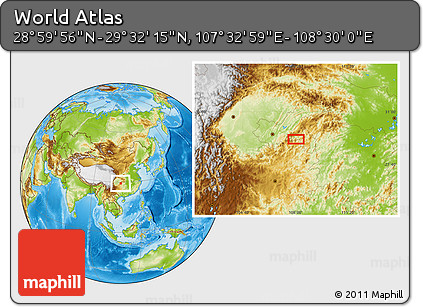 Physical Location Map of the Area around 29° 16' 6" N, 108° 1' 30" E