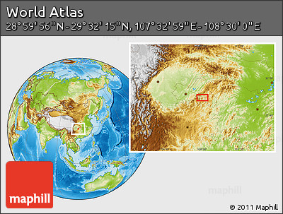 Physical Location Map of the Area around 29° 16' 6" N, 108° 1' 30" E