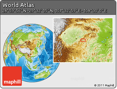 Physical Location Map of the Area around 29° 16' 6" N, 108° 1' 30" E