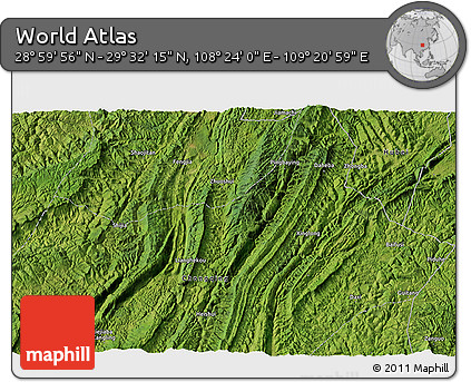 Satellite 3D Map of the Area around 29° 16' 6" N, 108° 52' 30" E