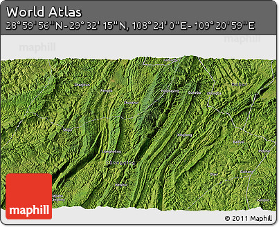 Satellite 3D Map of the Area around 29° 16' 6" N, 108° 52' 30" E