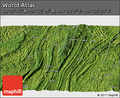 Satellite 3D Map of the Area around 29° 16' 6" N, 108° 52' 30" E