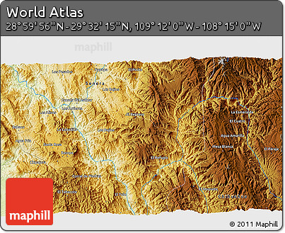 Physical 3D Map of the Area around 29° 16' 6" N, 108° 43' 29" W