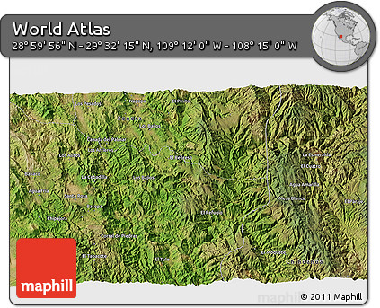 Satellite 3D Map of the Area around 29° 16' 6" N, 108° 43' 29" W