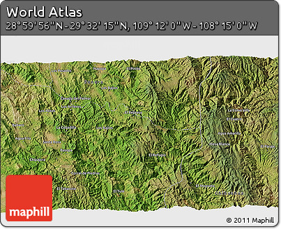 Satellite 3D Map of the Area around 29° 16' 6" N, 108° 43' 29" W