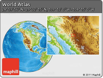 Physical Location Map of the Area around 29° 16' 6" N, 108° 43' 29" W