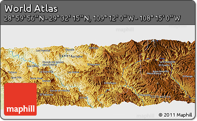 Physical Panoramic Map of the Area around 29° 16' 6" N, 108° 43' 29" W