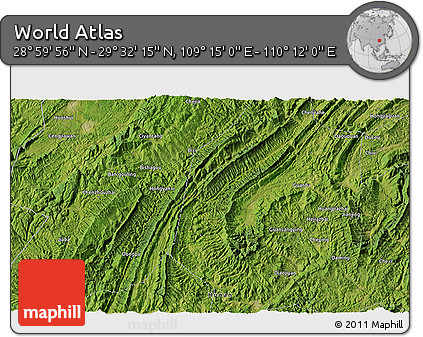 Satellite 3D Map of the Area around 29° 16' 6" N, 109° 43' 29" E