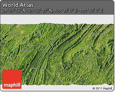 Satellite 3D Map of the Area around 29° 16' 6" N, 109° 43' 29" E