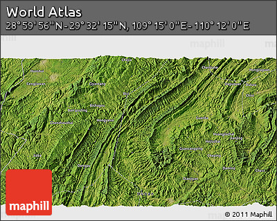 Satellite 3D Map of the Area around 29° 16' 6" N, 109° 43' 29" E