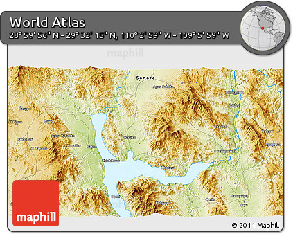 Physical 3D Map of the Area around 29° 16' 6" N, 109° 34' 29" W