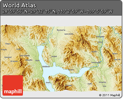 Physical 3D Map of the Area around 29° 16' 6" N, 109° 34' 29" W
