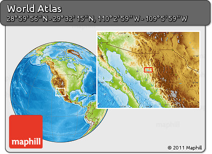Physical Location Map of the Area around 29° 16' 6" N, 109° 34' 29" W