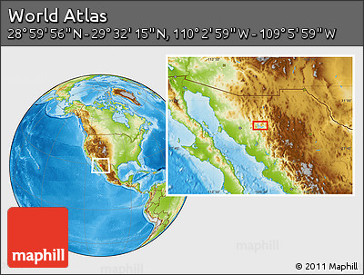 Physical Location Map of the Area around 29° 16' 6" N, 109° 34' 29" W