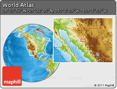 Physical Location Map of the Area around 29° 16' 6" N, 109° 34' 29" W