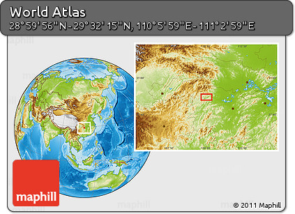 Physical Location Map of the Area around 29° 16' 6" N, 110° 34' 29" E