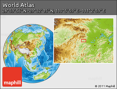 Physical Location Map of the Area around 29° 16' 6" N, 110° 34' 29" E