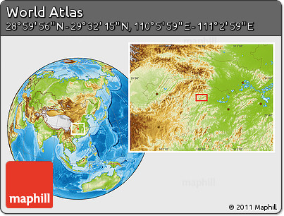 Physical Location Map of the Area around 29° 16' 6" N, 110° 34' 29" E