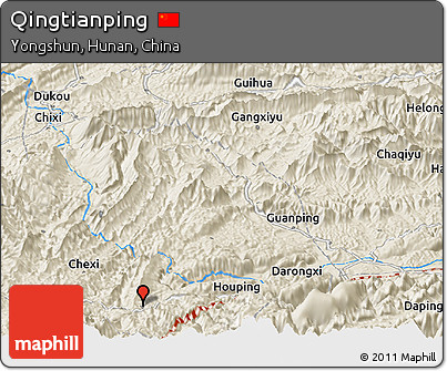 Shaded Relief Panoramic Map of Qingtianping