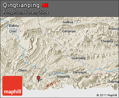 Shaded Relief Panoramic Map of Qingtianping