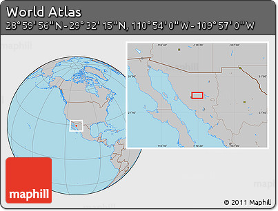 Gray Location Map of the Area around 29° 16' 6" N, 110° 25' 30" W
