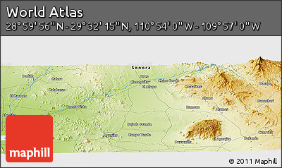 Physical Panoramic Map of the Area around 29° 16' 6" N, 110° 25' 30" W