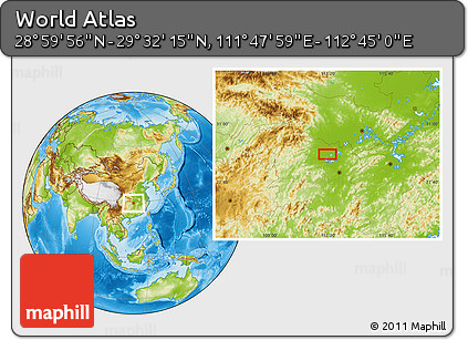 Physical Location Map of the Area around 29° 16' 6" N, 112° 16' 30" E