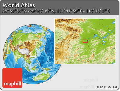 Physical Location Map of the Area around 29° 16' 6" N, 112° 16' 30" E