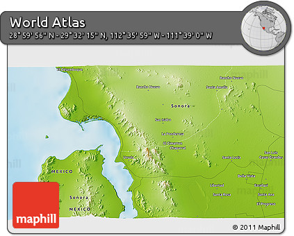 Physical 3D Map of the Area around 29° 16' 6" N, 112° 7' 30" W