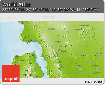 Physical 3D Map of the Area around 29° 16' 6" N, 112° 7' 30" W