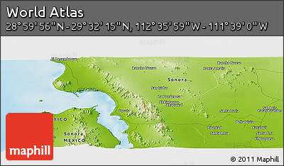 Physical Panoramic Map of the Area around 29° 16' 6" N, 112° 7' 30" W