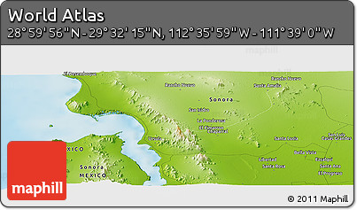 Physical Panoramic Map of the Area around 29° 16' 6" N, 112° 7' 30" W