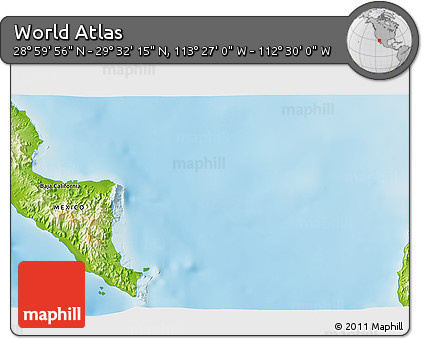 Physical 3D Map of the Area around 29° 16' 6" N, 112° 58' 29" W