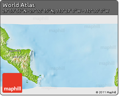 Physical 3D Map of the Area around 29° 16' 6" N, 112° 58' 29" W