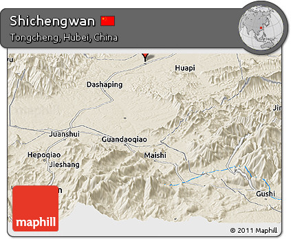 Shaded Relief Panoramic Map of Shichengwan