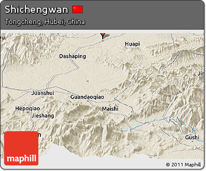 Shaded Relief Panoramic Map of Shichengwan