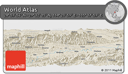 Shaded Relief Panoramic Map of the Area around 29° 16' 6" N, 114° 49' 29" E