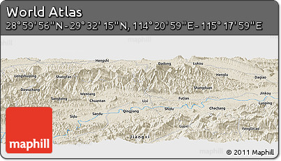 Shaded Relief Panoramic Map of the Area around 29° 16' 6" N, 114° 49' 29" E