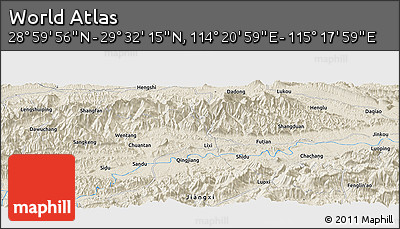 Shaded Relief Panoramic Map of the Area around 29° 16' 6" N, 114° 49' 29" E