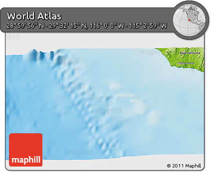 Physical 3D Map of the Area around 29° 16' 6" N, 115° 31' 30" W