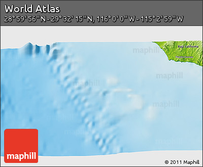 Physical 3D Map of the Area around 29° 16' 6" N, 115° 31' 30" W