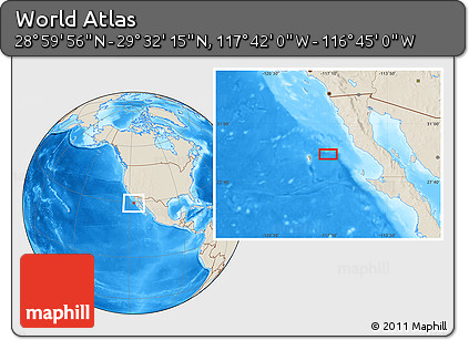 Shaded Relief Location Map of the Area around 29° 16' 6" N, 117° 13' 29" W