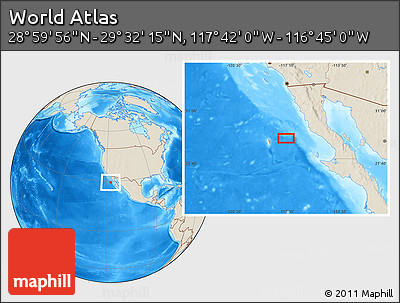 Shaded Relief Location Map of the Area around 29° 16' 6" N, 117° 13' 29" W