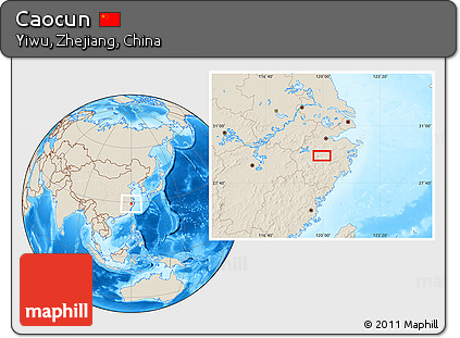 Shaded Relief Location Map of Caocun