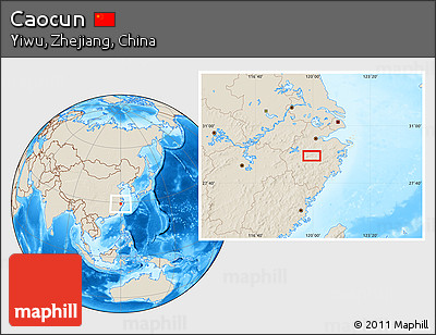 Shaded Relief Location Map of Caocun