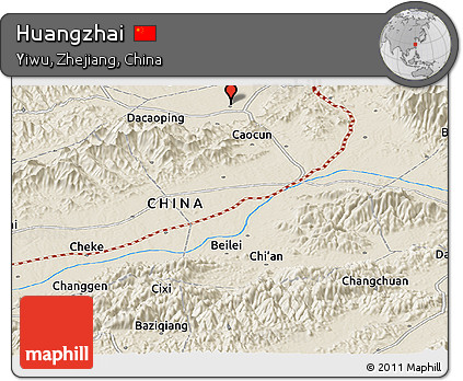 Shaded Relief Panoramic Map of Huangzhai
