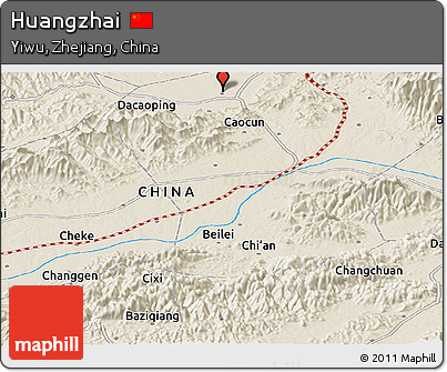 Shaded Relief Panoramic Map of Huangzhai