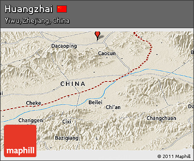 Shaded Relief Panoramic Map of Huangzhai